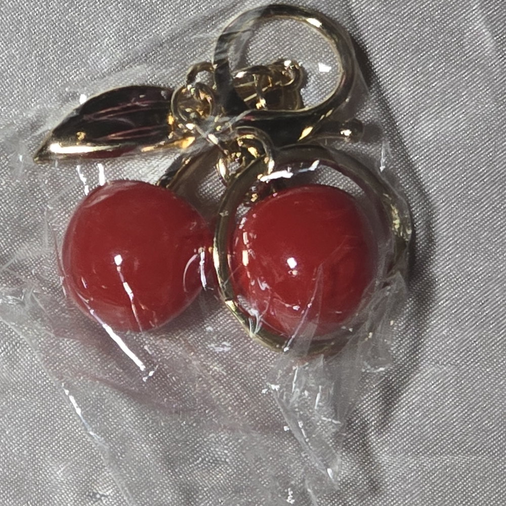 Red Cherry Keychain with Gold Accents